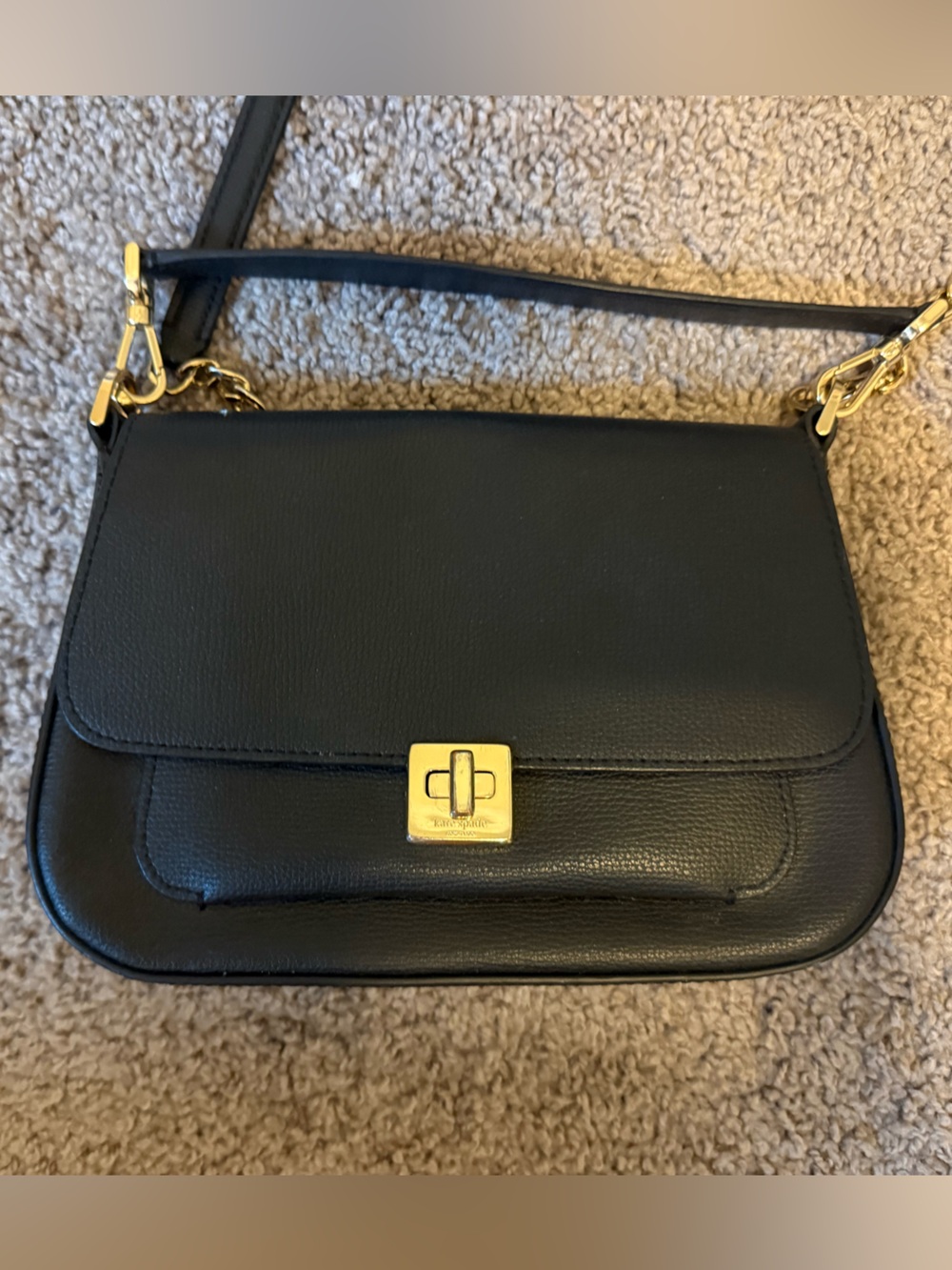 Kate Spade New York Black Leather Chain Strap Crossbody Bag Gold Hardware